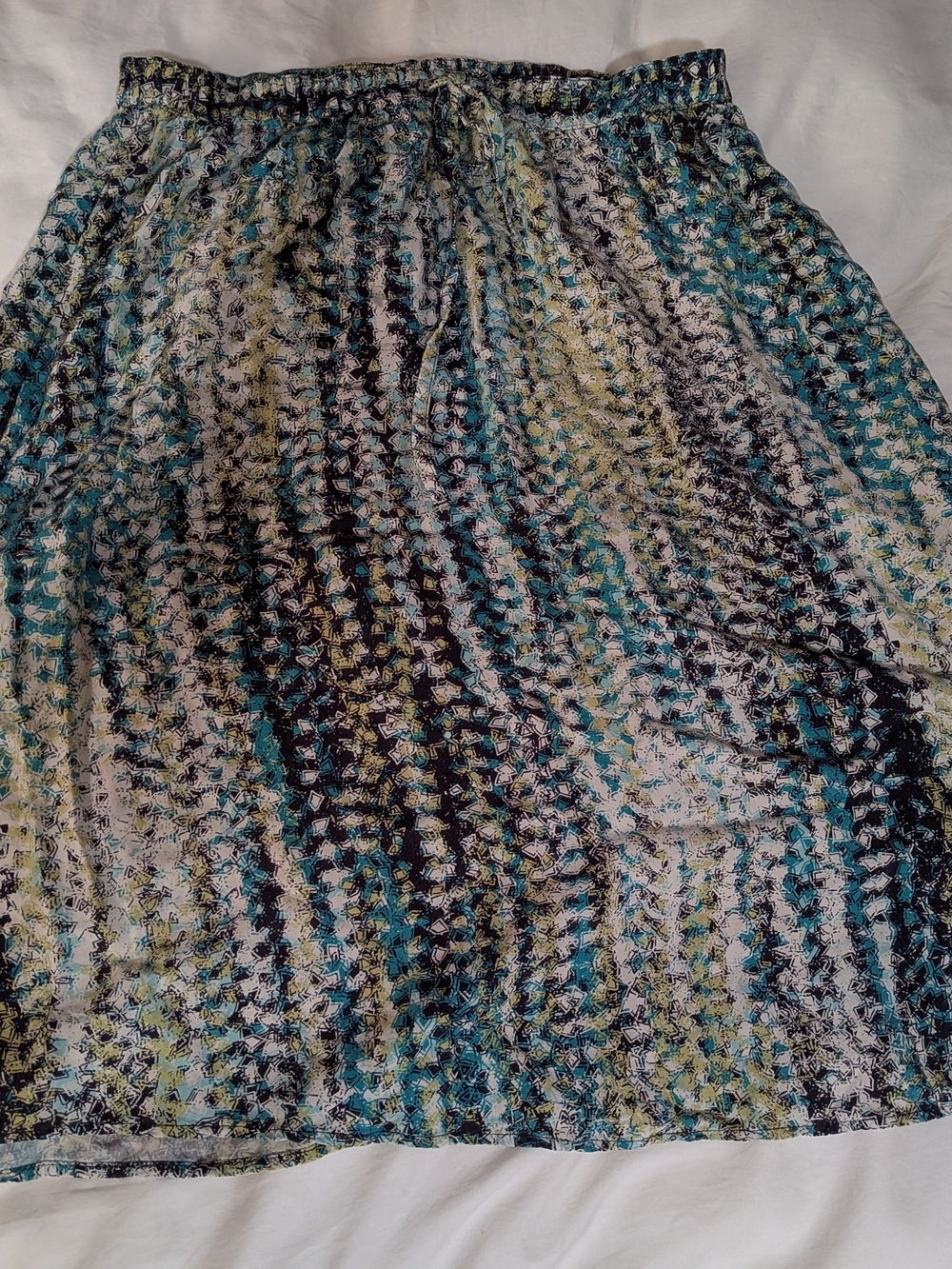 Christopher & Banks Teal Black Cream Patterned Midi Skirt